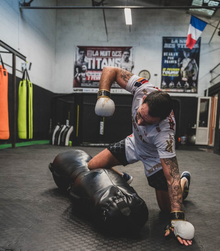 MMA training can involve ground and pound with a bag on the floor